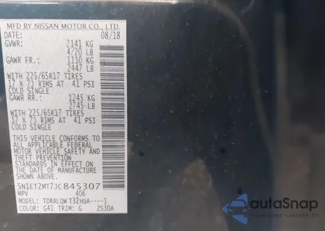 2018 Nissan Rogue Hybrid Sv из США, поврежденный, VIN 5N1ET2MT7JC845307